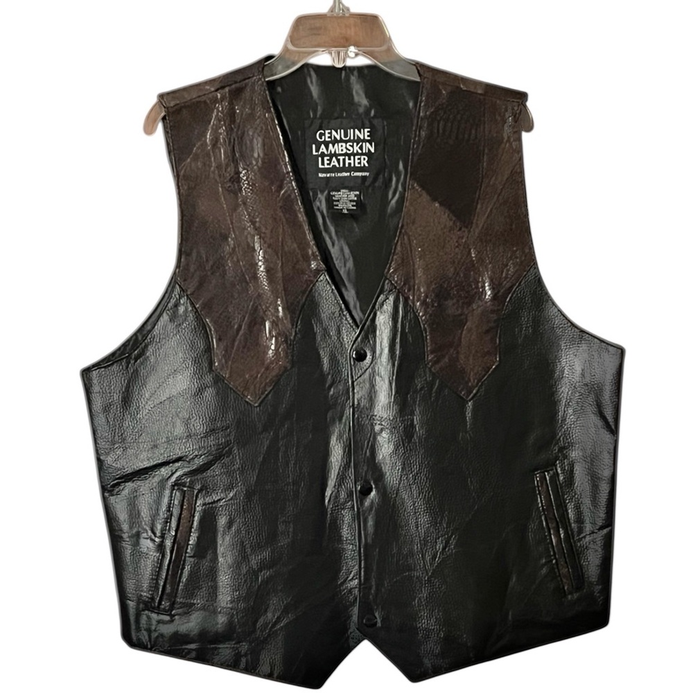 Biker NAVARRE Leather Company Genuine Lambskin Leather Vest. SZ. XL.